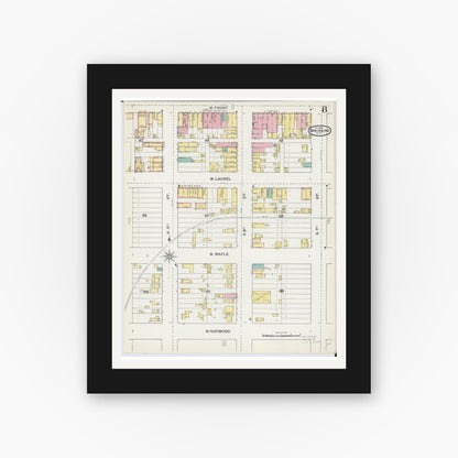 Old map wall art mockup — black gallery frame with white mat — Sanborn Fire Insurance Map from Brainerd, Crow Wing County, Minnesota (1892), Sheet #0008