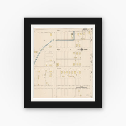 Old map wall art mockup — black gallery frame with white mat — Sanborn Fire Insurance Map from Manteca, San Joaquin County, California (1918), Sheet #0003