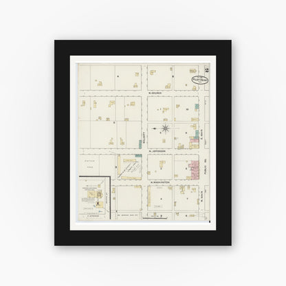 Old map wall art mockup — black gallery frame with white mat — Sanborn Fire Insurance Map from Pilot Point, Denton County, Texas (1891), Sheet #0002