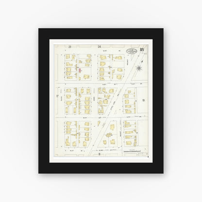 Old map wall art mockup — black gallery frame with white mat — Sanborn Fire Insurance Map from Texarkana, Bowie County, Texas (1905), Sheet #0018