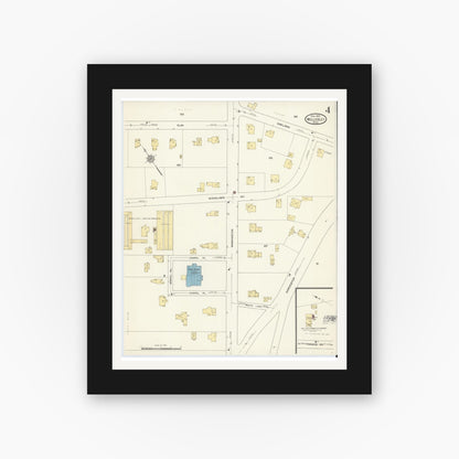 Old map wall art mockup — black gallery frame with white mat — Sanborn Fire Insurance Map from Wellesley, Norfolk County, Massachusetts (1912), Sheet #0004