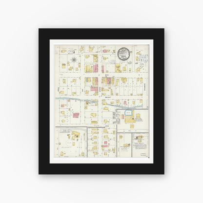 Old map wall art mockup — black gallery frame with white mat — Sanborn Fire Insurance Map from Odon, Daviess County, Indiana (1898), Sheet #0001