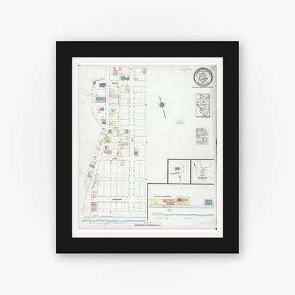 Old map wall art mockup — black gallery frame with white mat — Sanborn Fire Insurance Map from Elsah, Jersey County, Illinois (1921), Sheet #0001