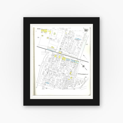 Old map wall art mockup — black gallery frame with white mat — Sanborn Fire Insurance Map from Honolulu, Oahu County, Hawaii (1955), Sheet #0166