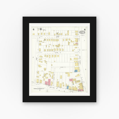 Old map wall art mockup — black gallery frame with white mat — Sanborn Fire Insurance Map from Babylon, Suffolk County, New York (1923), Sheet #0006