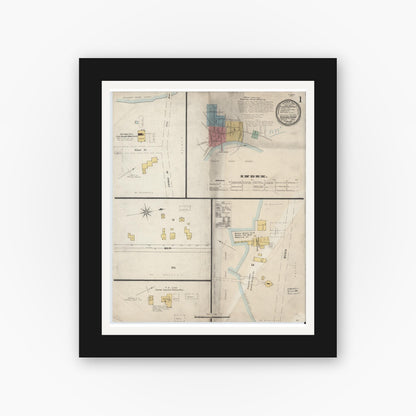Old map wall art mockup — black gallery frame with white mat — Sanborn Fire Insurance Map from Vineyard Haven, Dukes County, Massachusetts (1898), Sheet #0001