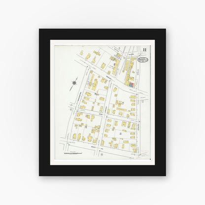 Old map wall art mockup — black gallery frame with white mat — Sanborn Fire Insurance Map from Dansville, Livingston County, New York (1920), Sheet #0011