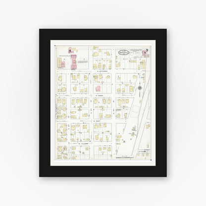 Old map wall art mockup — black gallery frame with white mat — Sanborn Fire Insurance Map from Kirksville, Adair County, Missouri (1914), Sheet #0009