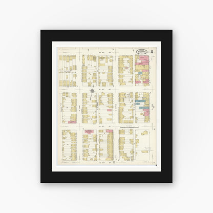 Old map wall art mockup — black gallery frame with white mat — Sanborn Fire Insurance Map from Mount Carmel, Northumberland County, Pennsylvania (1913), Sheet #0008