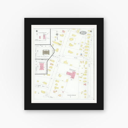 Old map wall art mockup — black gallery frame with white mat — Sanborn Fire Insurance Map from Willoughby, Lake County, Ohio (1931), Sheet #0006
