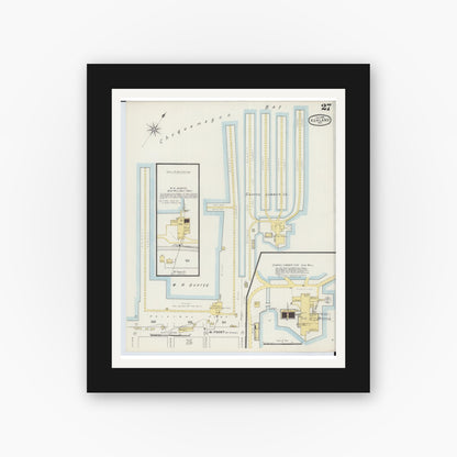 Old map wall art mockup — black gallery frame with white mat — Sanborn Fire Insurance Map from Ashland, Ashland County, Wisconsin (1895), Sheet #0027