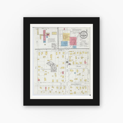 Old map wall art mockup — black gallery frame with white mat — Sanborn Fire Insurance Map from Reading, Hillsdale County, Michigan (1918) - Complete Map Set