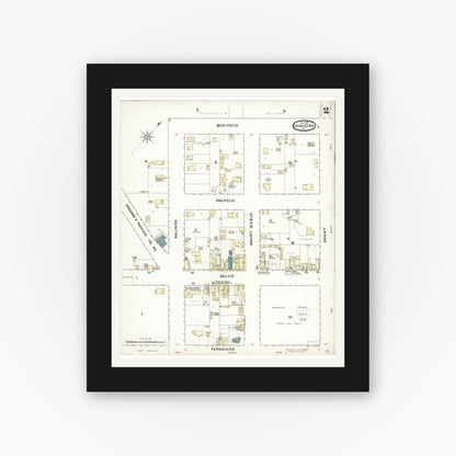Old map wall art mockup — black gallery frame with white mat — Sanborn Fire Insurance Map from Concord, Contra Costa County, California (1891), Sheet #0002