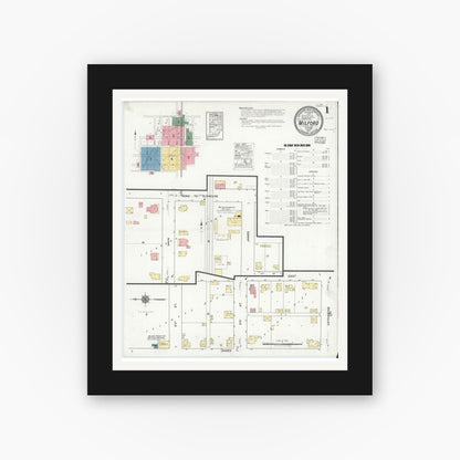 Old map wall art mockup — black gallery frame with white mat — Sanborn Fire Insurance Map from Milford, Kosciusko County, Indiana (1917), Sheet #0001