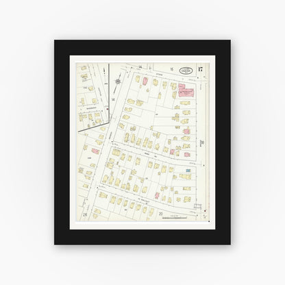 Old map wall art mockup — black gallery frame with white mat — Sanborn Fire Insurance Map from Oneida, Madison County, New York (1914), Sheet #0017