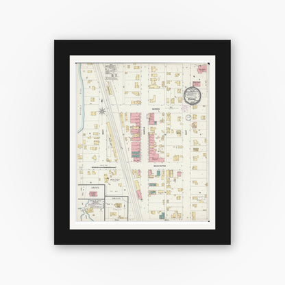 Old map wall art mockup — black gallery frame with white mat — Sanborn Fire Insurance Map from Wonewoc, Juneau County, Wisconsin (1901), Sheet #0001