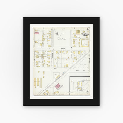 Old map wall art mockup — black gallery frame with white mat — Sanborn Fire Insurance Map from Lincoln, Logan County, Illinois (1896), Sheet #0010