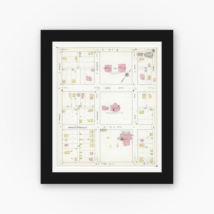Old map wall art mockup — black gallery frame with white mat — Sanborn Fire Insurance Map from New Ulm, Brown County, Minnesota (1913), Sheet #0009