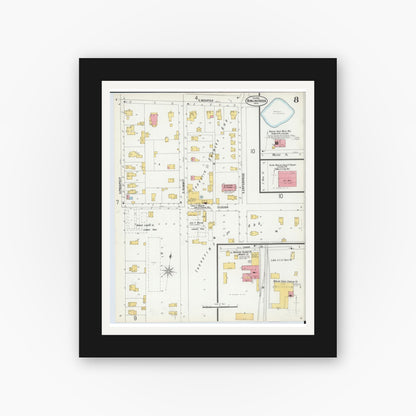 Old map wall art mockup — black gallery frame with white mat — Sanborn Fire Insurance Map from Bowling Green, Wood County, Ohio (1900), Sheet #0008