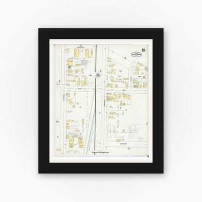 Old map wall art mockup — black gallery frame with white mat — Sanborn Fire Insurance Map from Sault Sainte Marie, Chippewa County, Michigan (1902), Sheet #0015