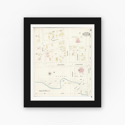 Old map wall art mockup — black gallery frame with white mat — Sanborn Fire Insurance Map from Burlington, Des Moines County, Iowa (1888), Sheet #0008