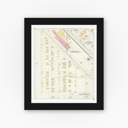 Old map wall art mockup — black gallery frame with white mat — Sanborn Fire Insurance Map from Byesville, Guernsey County, Ohio (1905), Sheet #0004