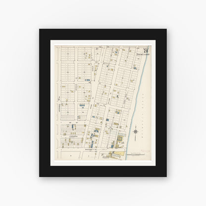Old map wall art mockup — black gallery frame with white mat — Sanborn Fire Insurance Map from Miami Beach, Dade County, Florida (1921), Sheet #0002