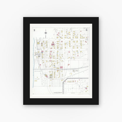 Old map wall art mockup — black gallery frame with white mat — Sanborn Fire Insurance Map from Glasgow, Howard County, Missouri (1935), Sheet #0003