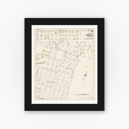 Old map wall art mockup — black gallery frame with white mat — Sanborn Fire Insurance Map from Sweetwater, Nolan County, Texas (1922), Sheet #0008