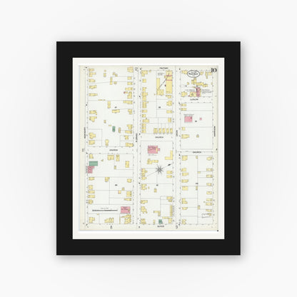 Old map wall art mockup — black gallery frame with white mat — Sanborn Fire Insurance Map from Rahway, Union County, New Jersey (1901), Sheet #0010