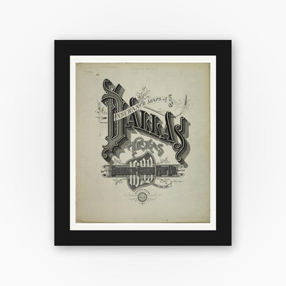 Old map wall art mockup — black gallery frame with white mat — Sanborn Fire Insurance Map from Dallas, Dallas County, Texas (1899), Sheet #0001