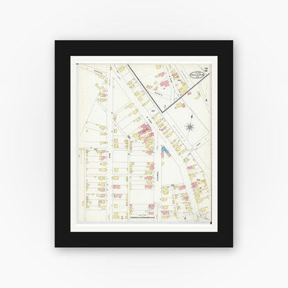 Old map wall art mockup — black gallery frame with white mat — Sanborn Fire Insurance Map from Chillicothe, Ross County, Ohio (1909), Sheet #0002