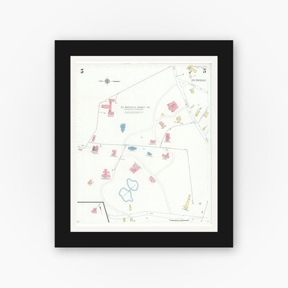 Old map wall art mockup — black gallery frame with white mat — Sanborn Fire Insurance Map from Northfield, Franklin County, Massachusetts (1933), Sheet #0005