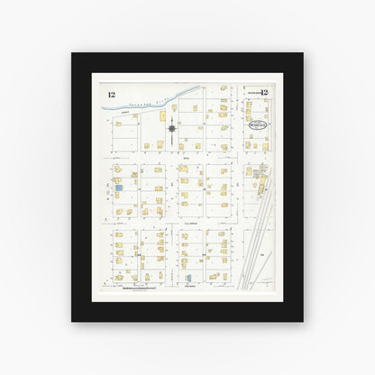 Old map wall art mockup — black gallery frame with white mat — Sanborn Fire Insurance Map from Momence, Kankakee County, Illinois (1924), Sheet #0012