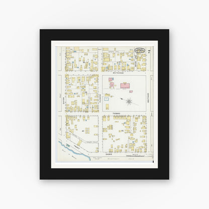 Old map wall art mockup — black gallery frame with white mat — Sanborn Fire Insurance Map from Key West, Monroe County, Florida (1892), Sheet #0007