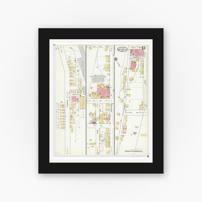 Old map wall art mockup — black gallery frame with white mat — Sanborn Fire Insurance Map from Wellsville, Columbiana County, Ohio (1915), Sheet #0012