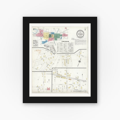 Old map wall art mockup — black gallery frame with white mat — Sanborn Fire Insurance Map from Leesburg, Lake County, Florida (1924), Sheet #0001