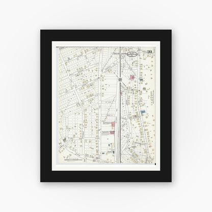 Old map wall art mockup — black gallery frame with white mat — Sanborn Fire Insurance Map from Barberton, Summit County, Ohio (1916), Sheet #0020