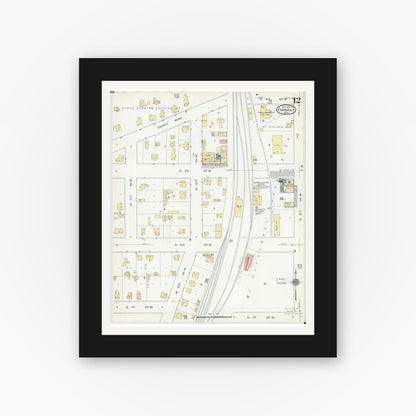 Old map wall art mockup — black gallery frame with white mat — Sanborn Fire Insurance Map from Faribault, Rice County, Minnesota (1914), Sheet #0012