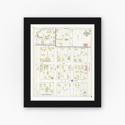 Old map wall art mockup — black gallery frame with white mat — Sanborn Fire Insurance Map from Cedar Springs, Kent County, Michigan (1910), Sheet #0003