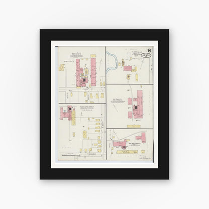 Old map wall art mockup — black gallery frame with white mat — Sanborn Fire Insurance Map from Xenia, Greene County, Ohio (1895), Sheet #0014