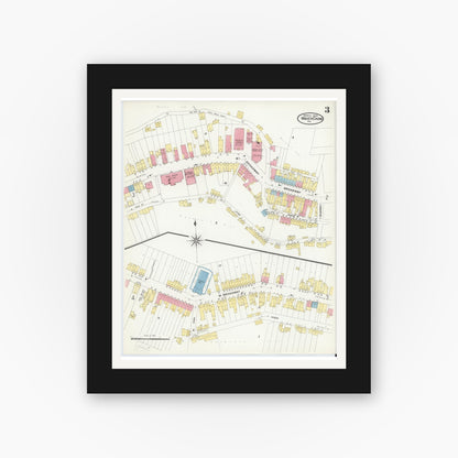 Old map wall art mockup — black gallery frame with white mat — Sanborn Fire Insurance Map from Mauch Chunk, Carbon County, Pennsylvania (1908), Sheet #0003