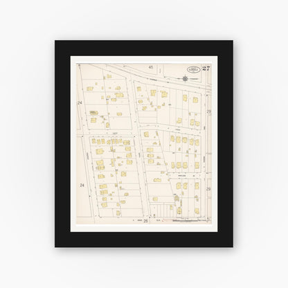 Old map wall art mockup — black gallery frame with white mat — Sanborn Fire Insurance Map from Glendale, Los Angeles County, California (1919), Sheet #0027