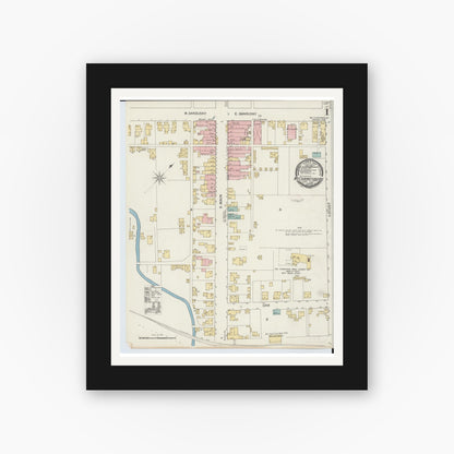 Old map wall art mockup — black gallery frame with white mat — Sanborn Fire Insurance Map from Mechanicsburg, Champaign County, Ohio (1892), Sheet #0001
