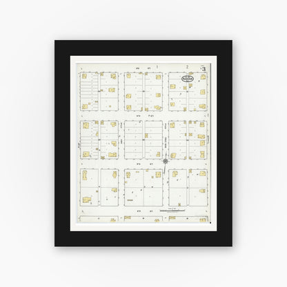 Old map wall art mockup — black gallery frame with white mat — Sanborn Fire Insurance Map from Roscoe, Nolan County, Texas (1921), Sheet #0003