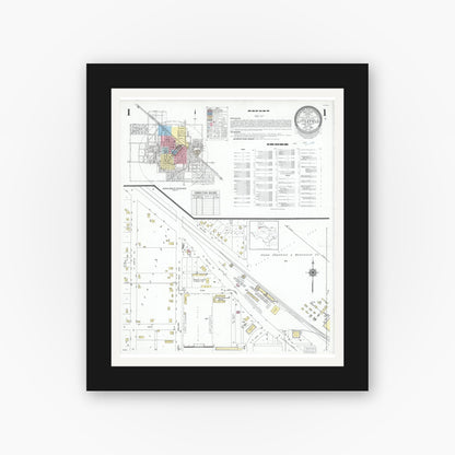Old map wall art mockup — black gallery frame with white mat — Sanborn Fire Insurance Map from Littlefield, Lamb County, Texas (1950) - Complete Map Set