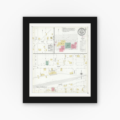 Old map wall art mockup — black gallery frame with white mat — Sanborn Fire Insurance Map from Toluca, Marshall County, Illinois (1910) - Complete Map Set