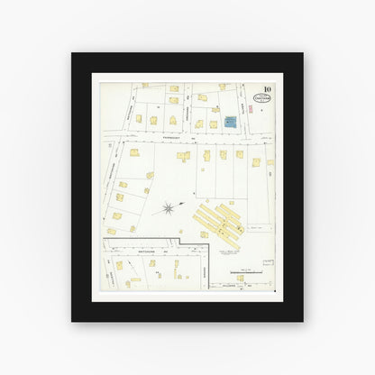 Old map wall art mockup — black gallery frame with white mat — Sanborn Fire Insurance Map from Chatham, Morris County, New Jersey (1909), Sheet #0010