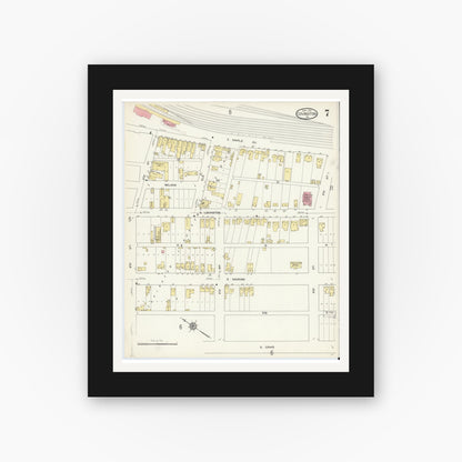 Old map wall art mockup — black gallery frame with white mat — Sanborn Fire Insurance Map from Covington, Independent Cities, Virginia (1913), Sheet #0007