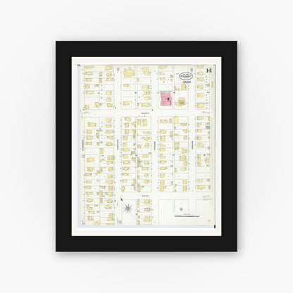 Old map wall art mockup — black gallery frame with white mat — Sanborn Fire Insurance Map from Red Jacket, Houghton County, Michigan (1908), Sheet #0014